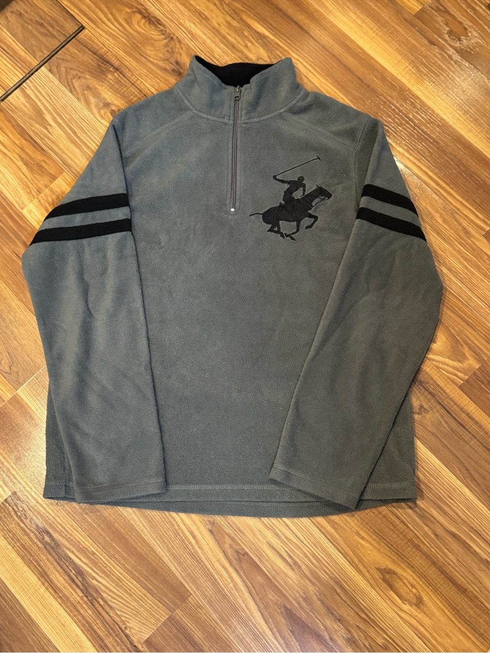 Beverly Hills Polo Club Men's Grey Quarter-Zip Fleece Sweater with Polo Logo